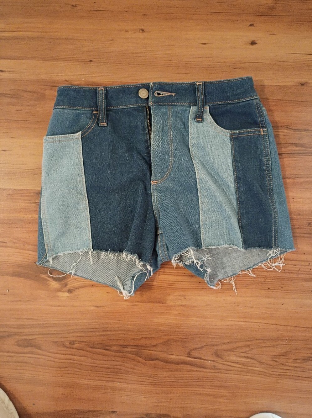 Hollister Patchwork Two-Tone High-Rise Denim Shorts - Blue